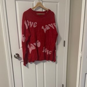 Just Polly Women's Red Valentines Love Print Sweater